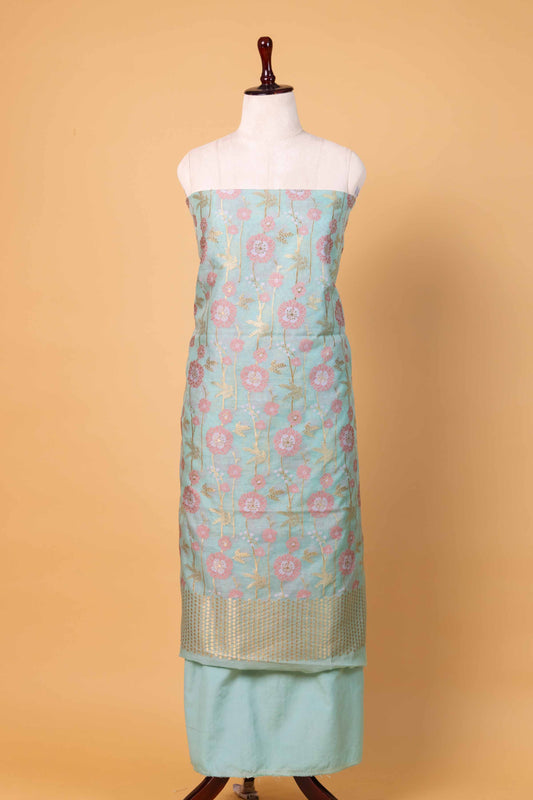 Sea Green  Floral Weaving Chanderi Suit