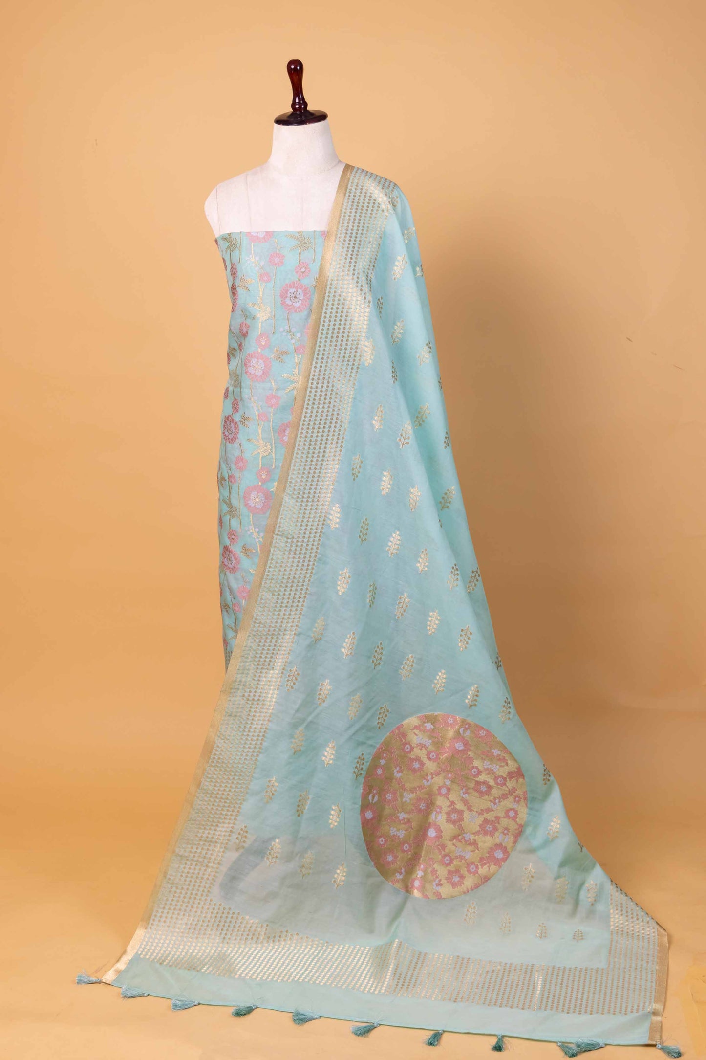 Sea Green  Floral Weaving Chanderi Suit