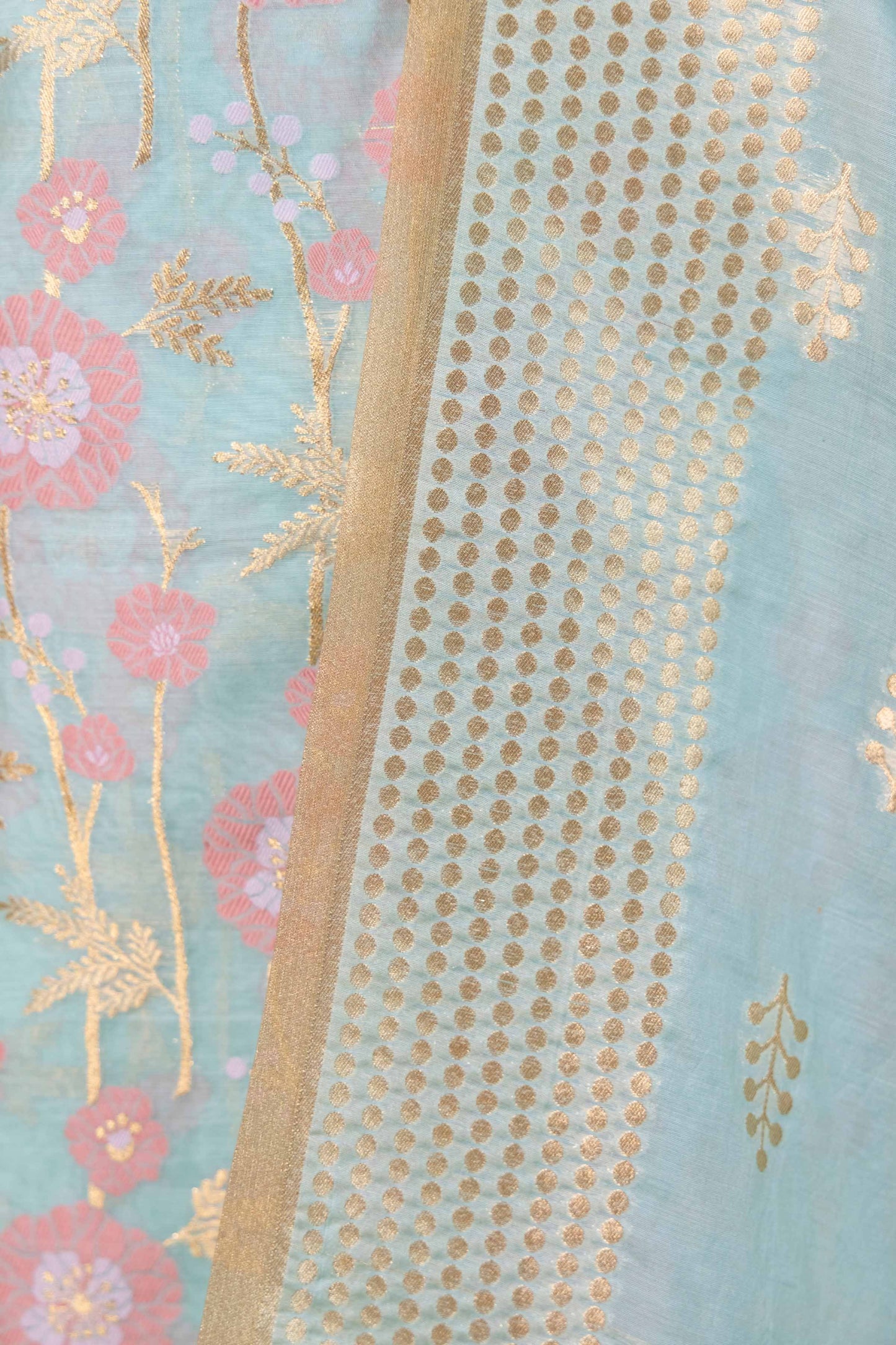 Sea Green  Floral Weaving Chanderi Suit