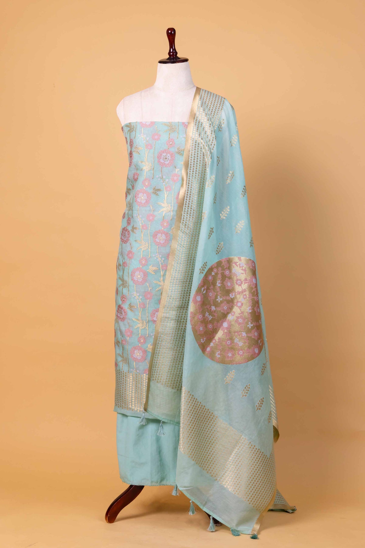 Sea Green  Floral Weaving Chanderi Suit
