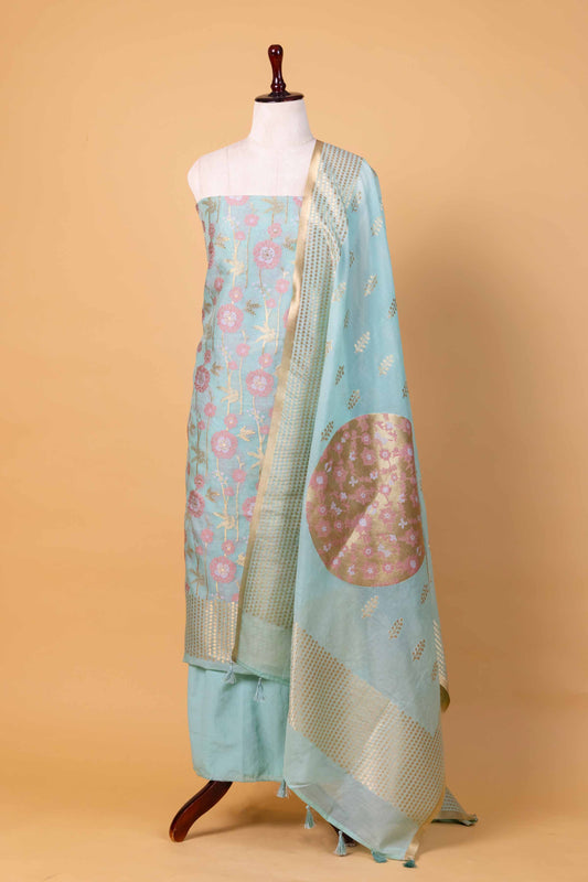 Sea Green  Floral Weaving Chanderi Suit