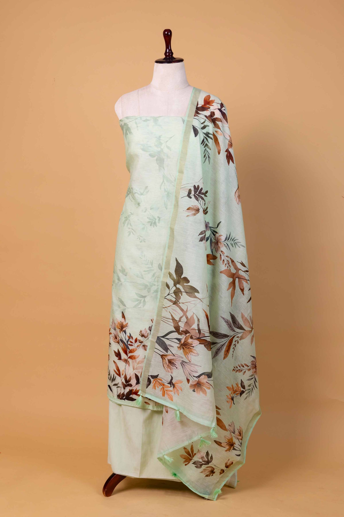 Pista Green Floral Digital Print Chanderi Suit