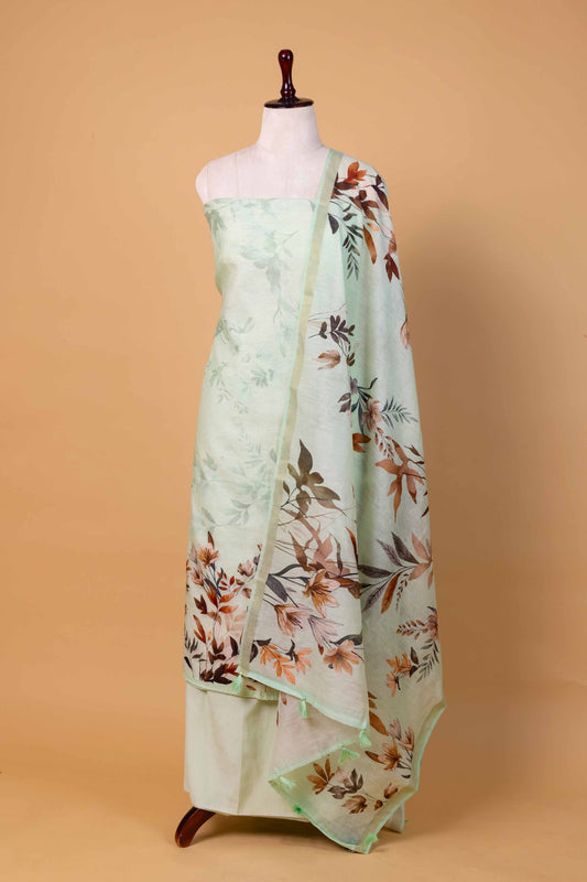Pista Green Floral Digital Print Chanderi Suit
