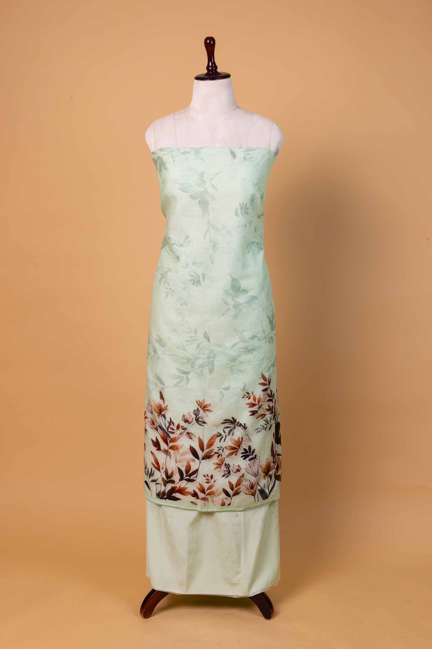 Pista Green Floral Digital Print Chanderi Suit