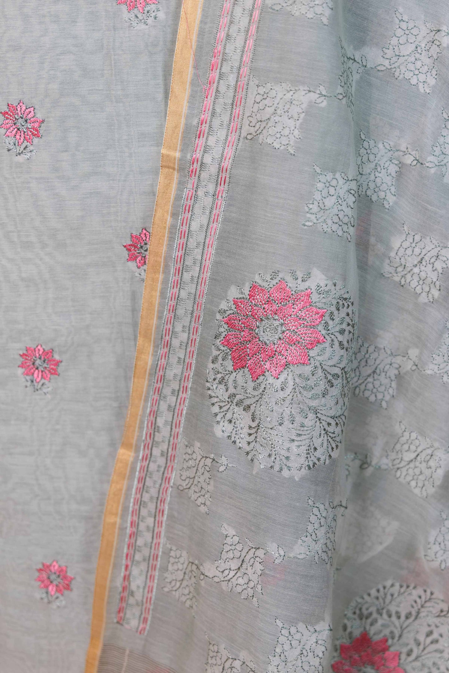 Sea Green Embroidered Mul Chanderi Suit