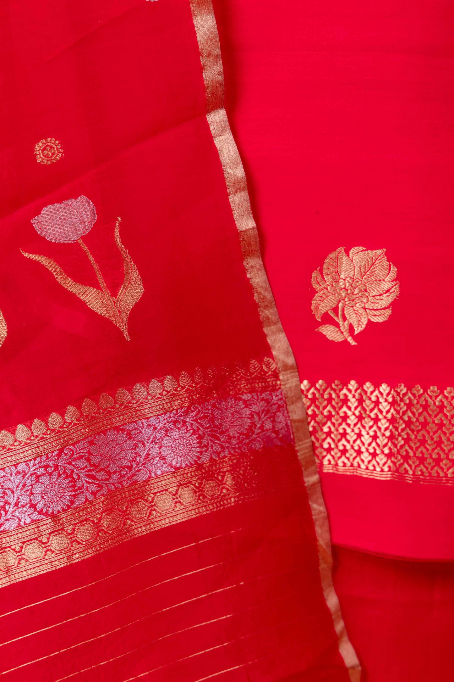 Red Handwoven Chiniya Silk Suit