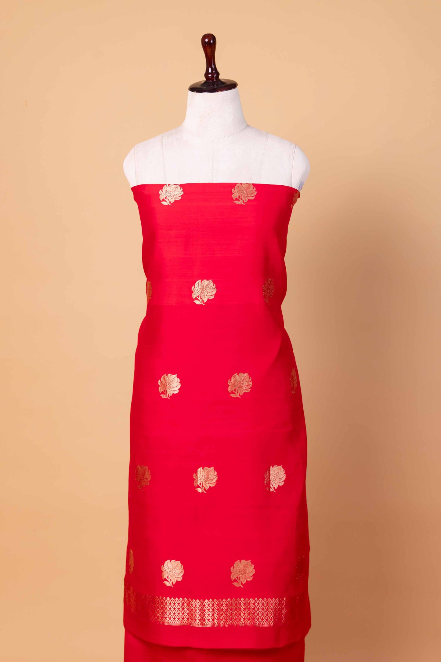 Red Handwoven Chiniya Silk Suit