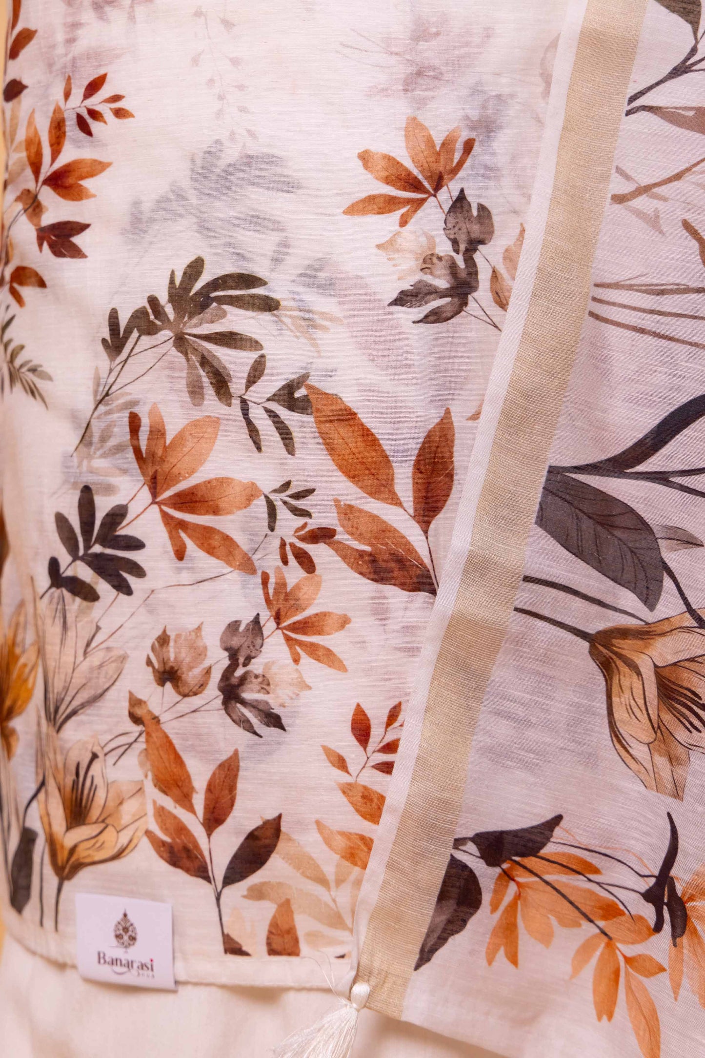 Cream Floral Digital Print Chanderi Suit