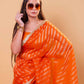 Orange Sona Rupa Stripe Organza Silk Saree With Embellished Border