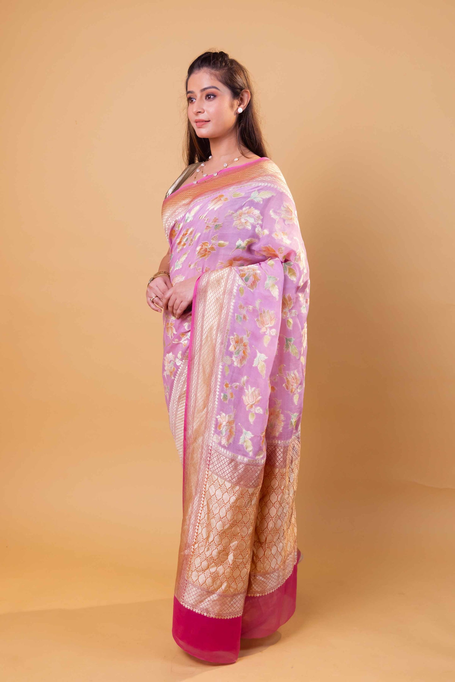 Lavender Meenakari Khaddi Georgette Silk Saree