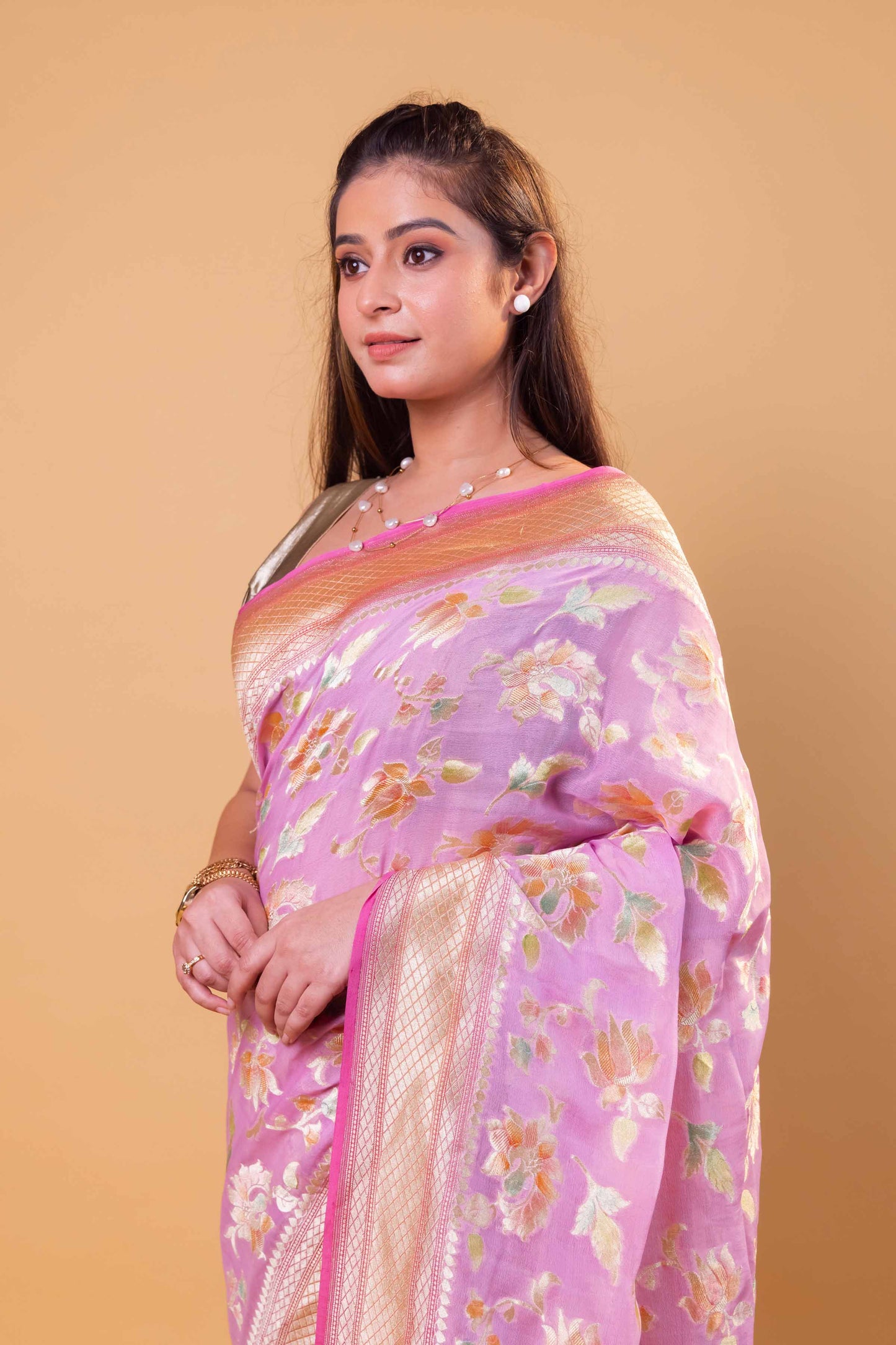 Lavender Meenakari Khaddi Georgette Silk Saree