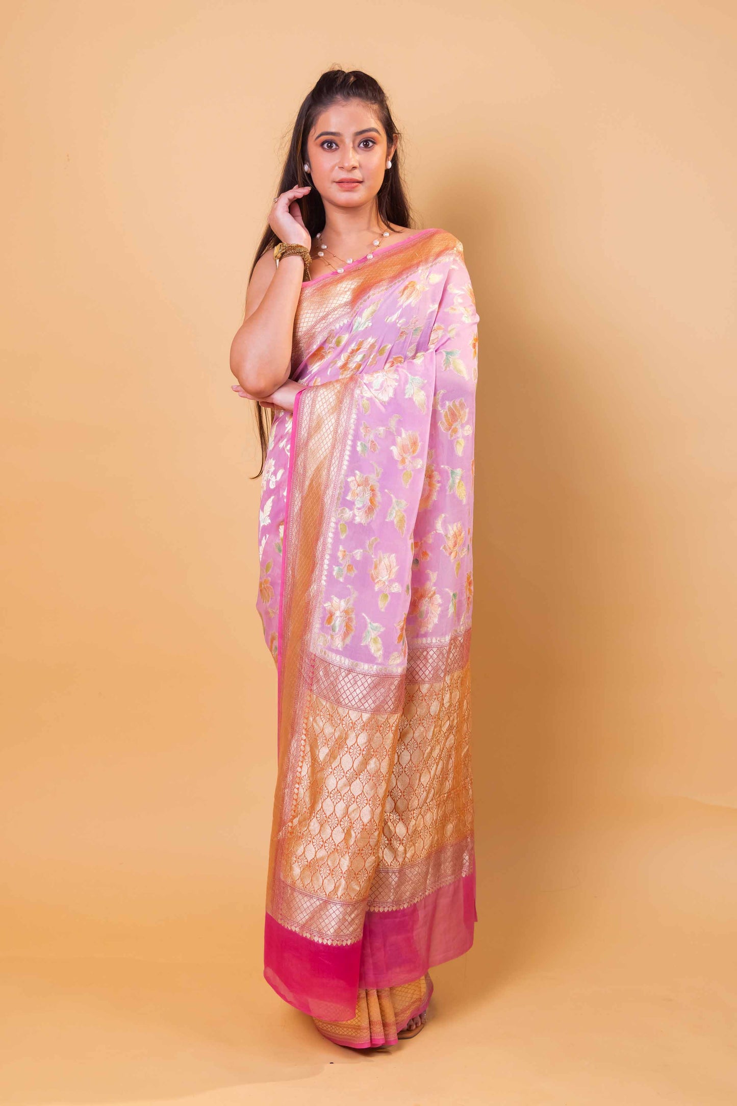 Lavender Meenakari Khaddi Georgette Silk Saree