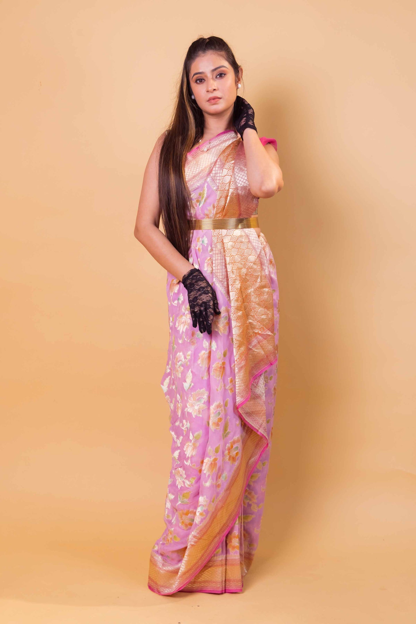 Lavender Meenakari Khaddi Georgette Silk Saree