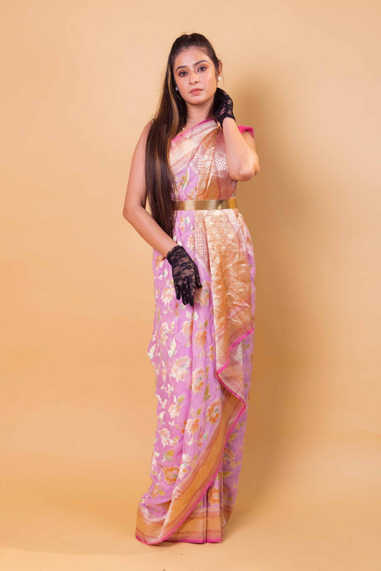 Lavender Meenakari Khaddi Georgette Silk Saree