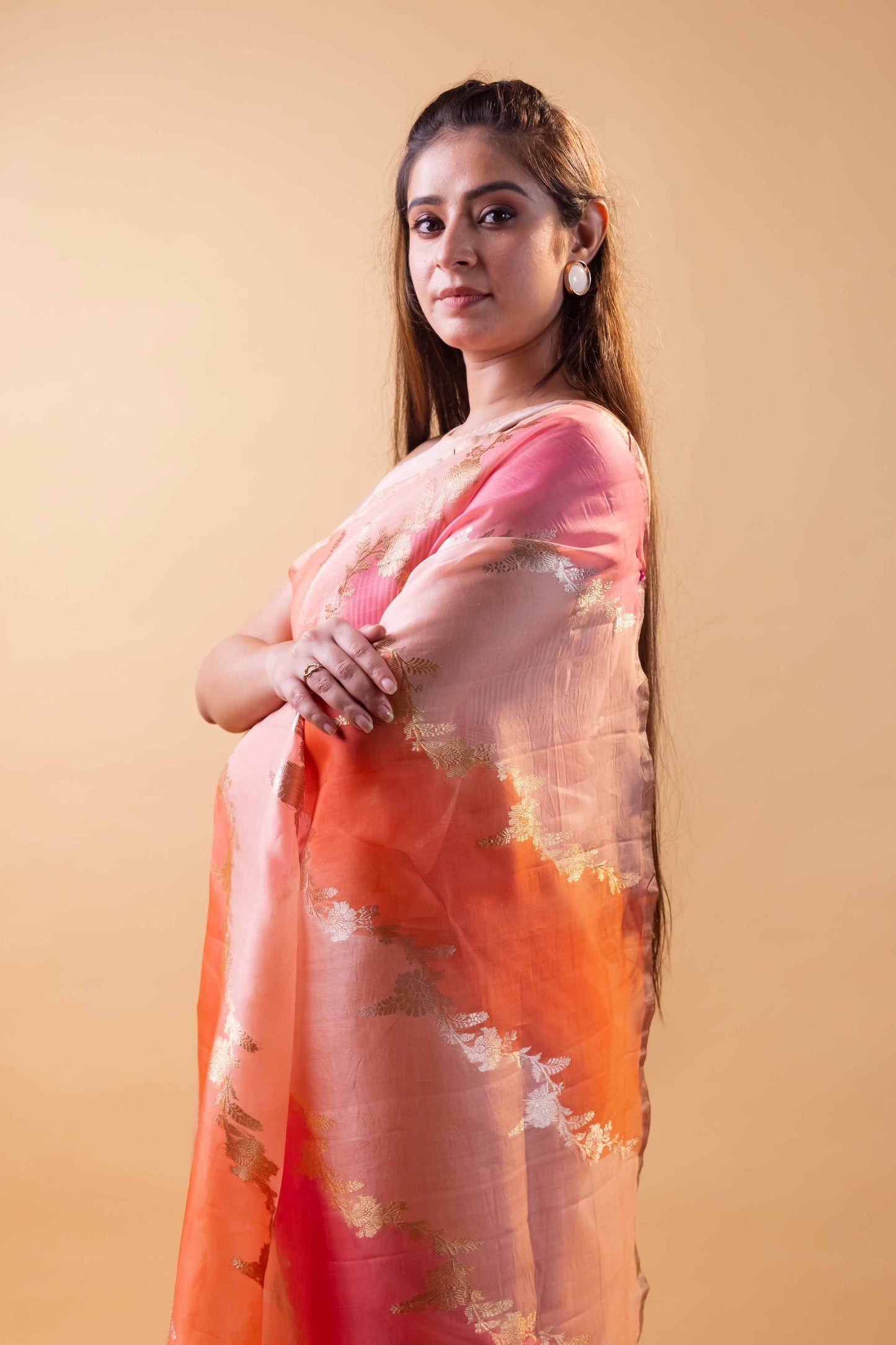 Orange & Pink Ada Rangkat Kadhua Organza Silk Saree