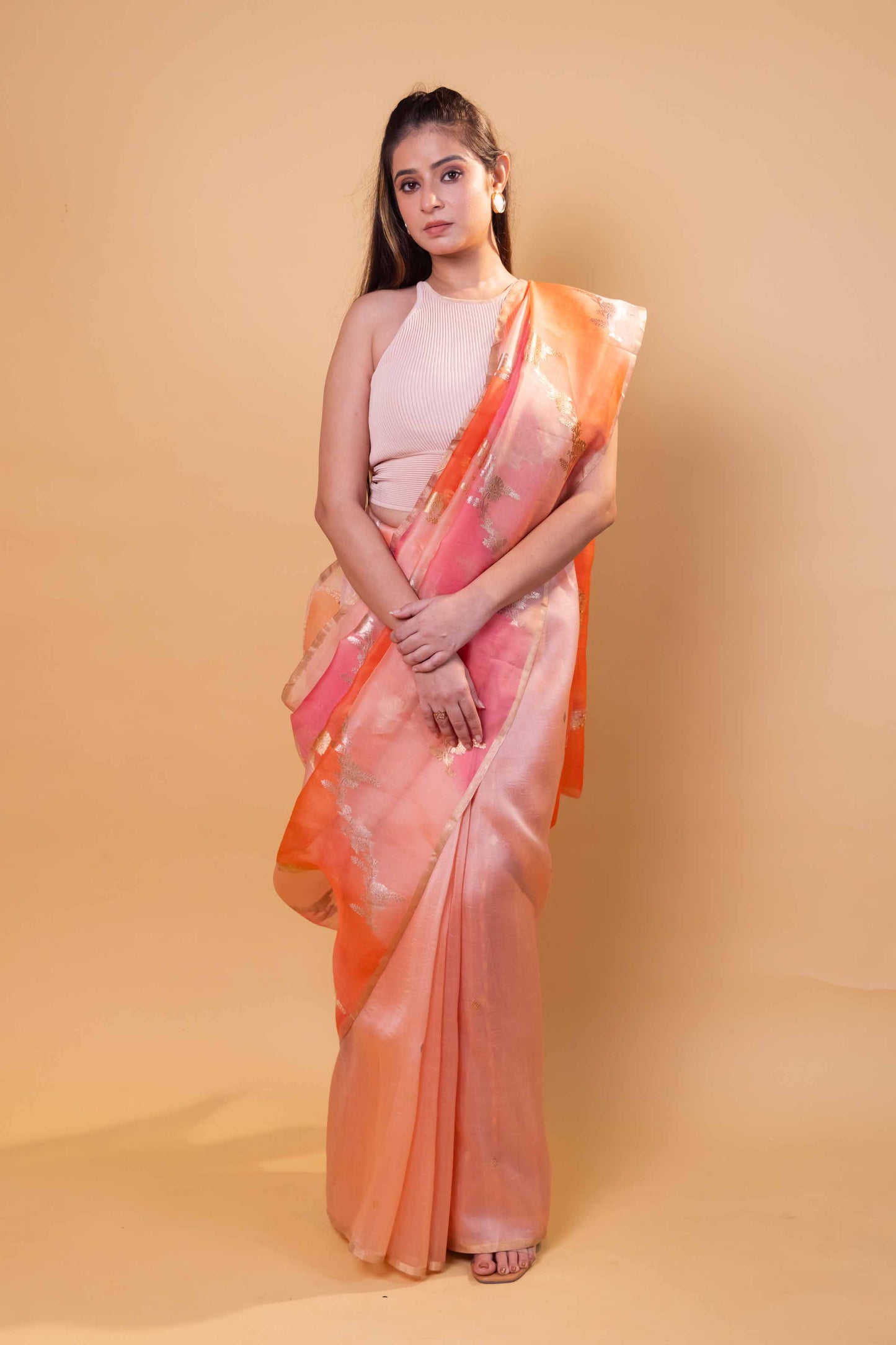 Orange & Pink Ada Rangkat Kadhua Organza Silk Saree