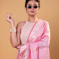 Peachy Pink Meenakari Pure Raw Mango Silk Saree