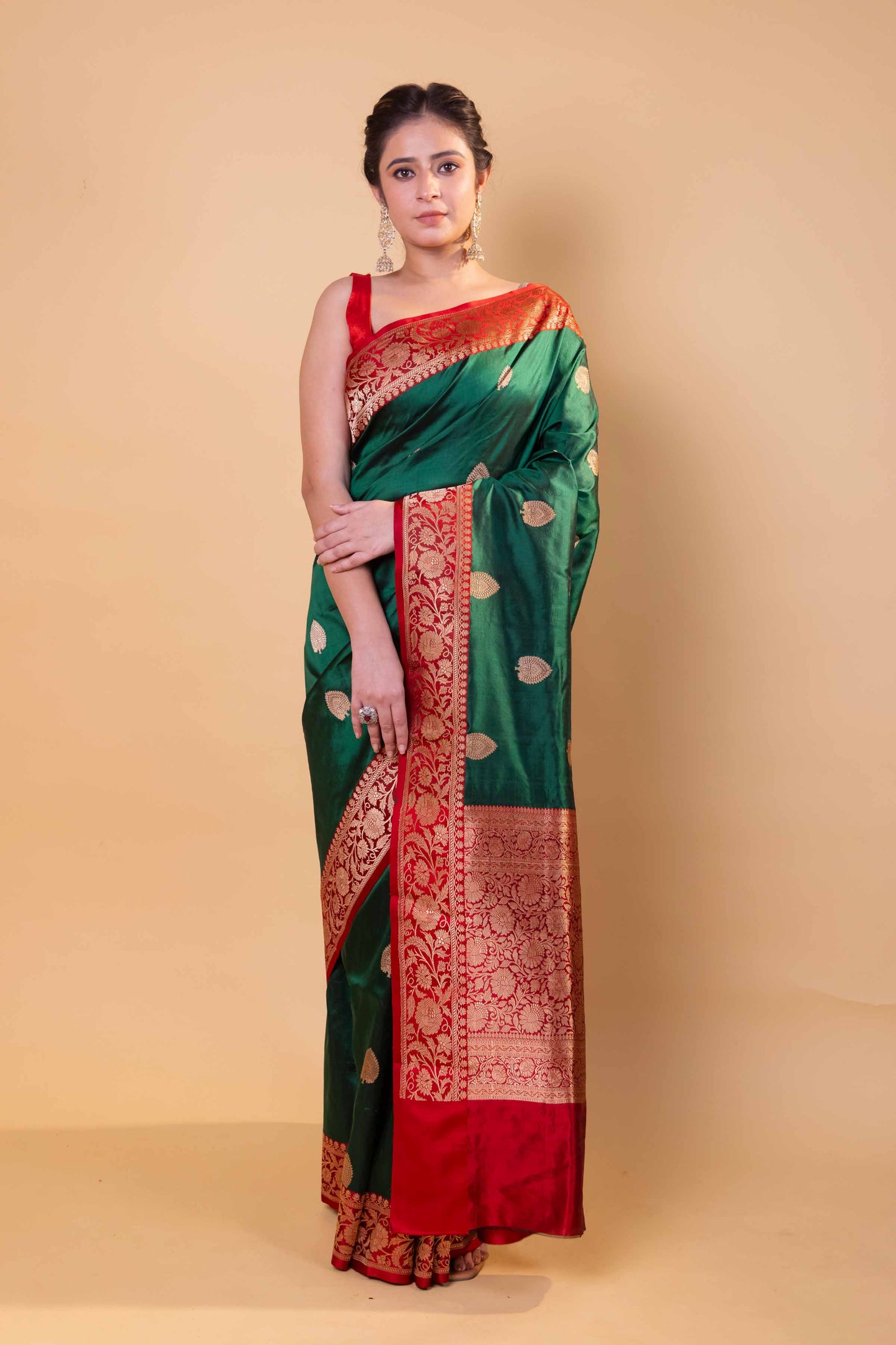 Green & Red Kadhua Katan Silk Saree