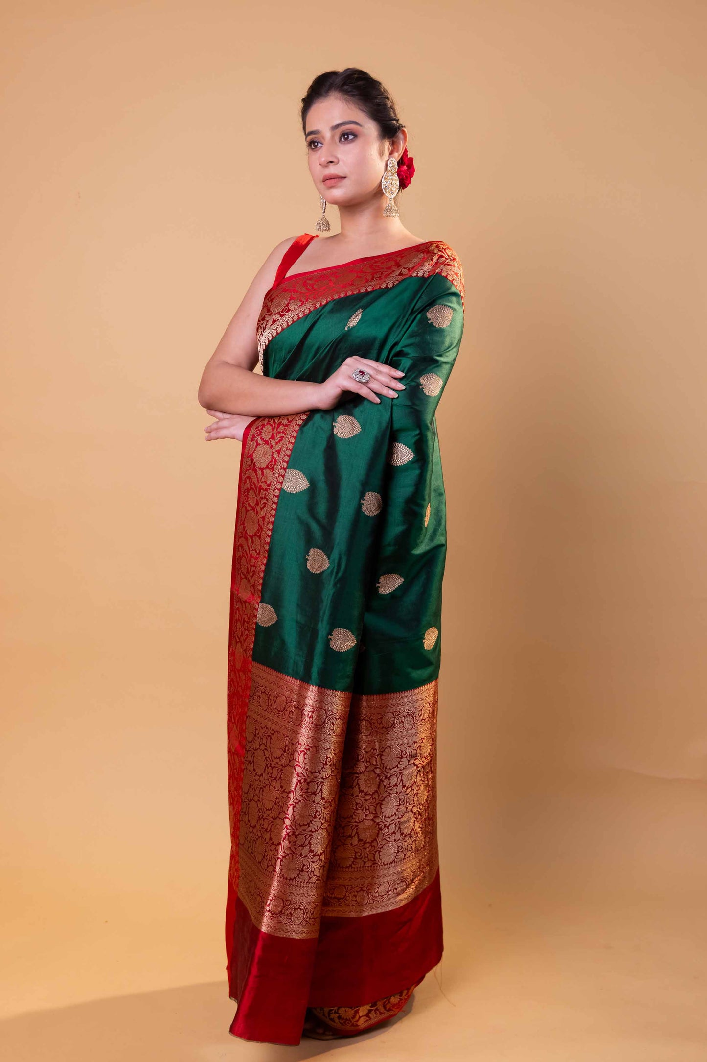 Green & Red Kadhua Katan Silk Saree