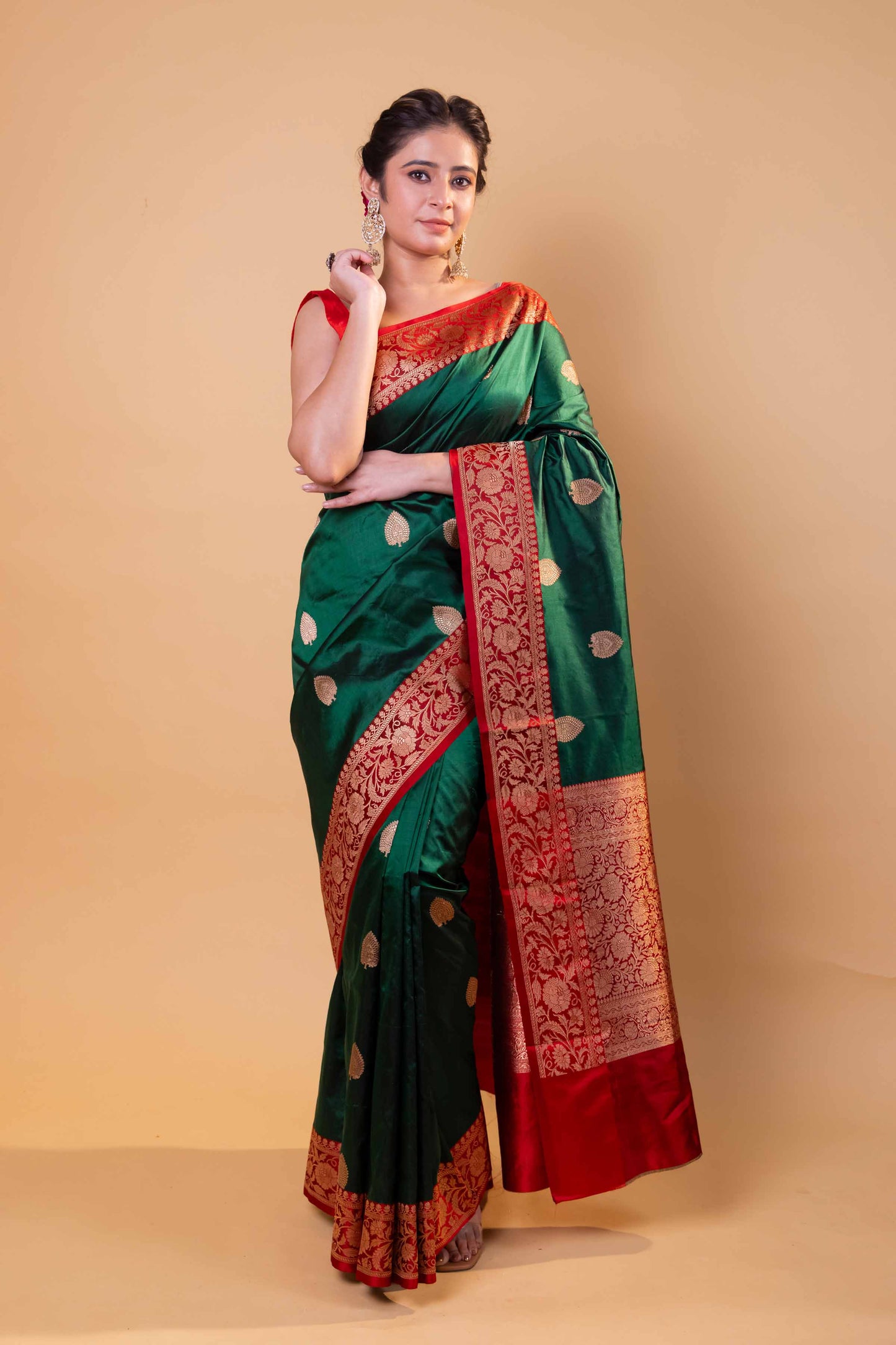 Green & Red Kadhua Katan Silk Saree