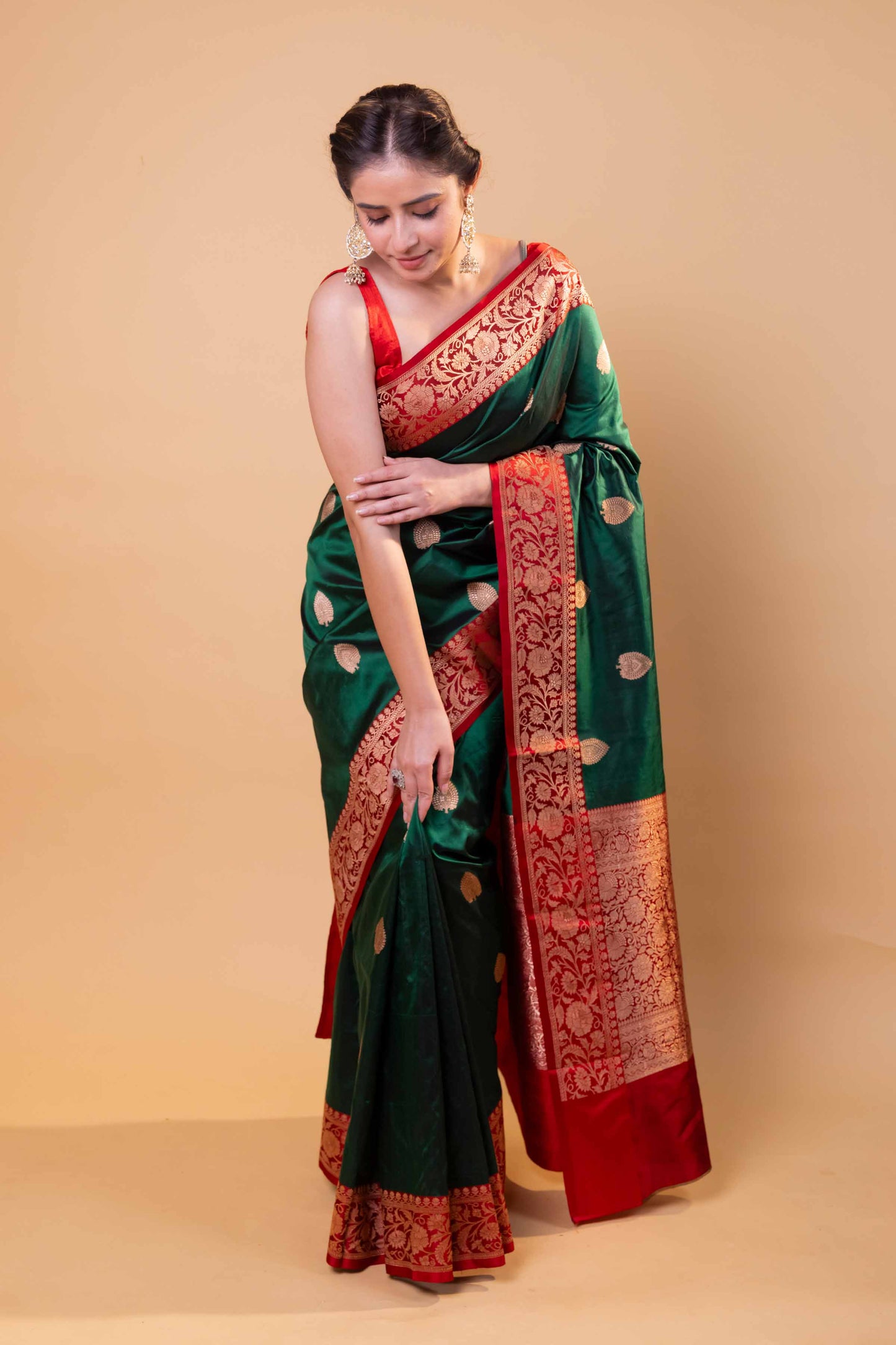 Green & Red Kadhua Katan Silk Saree