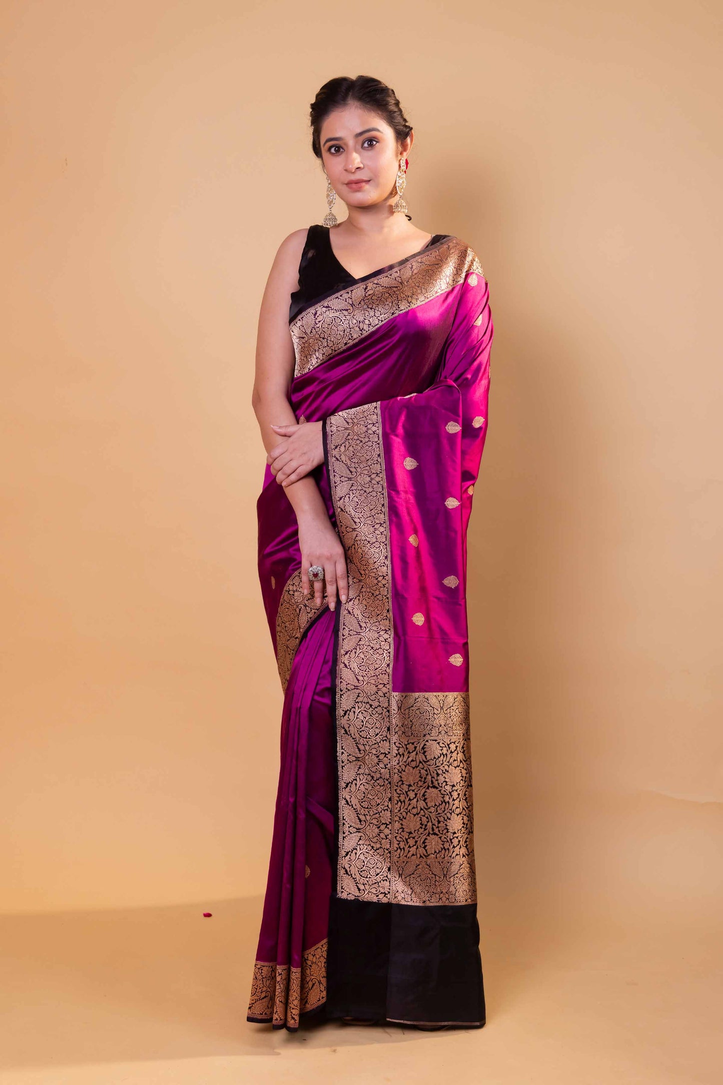 Magenta & Black  Kadhua Katan Silk Saree