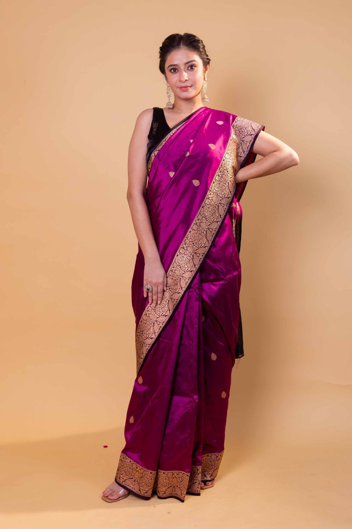 Magenta & Black  Kadhua Katan Silk Saree