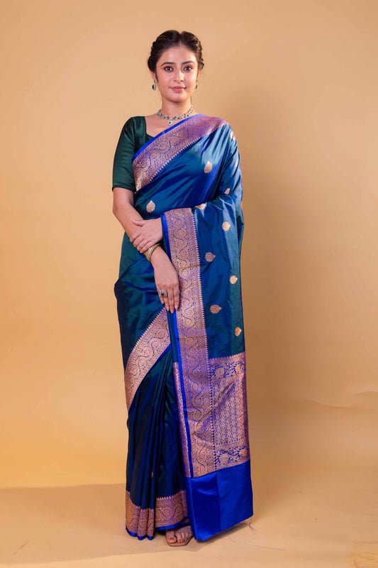 Peacock Blue Kadhua Katan Silk Saree