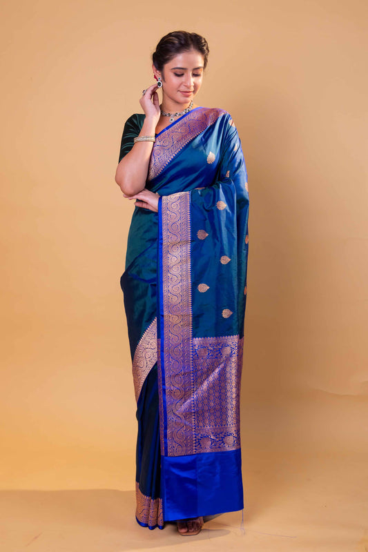 Peacock Blue Kadhua Katan Silk Saree