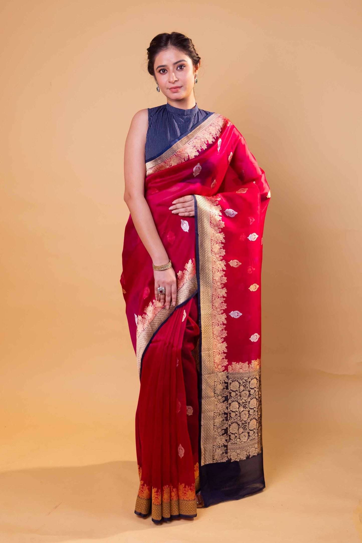 Maroon & Black Kadhua Weaving Organza Silk Saree