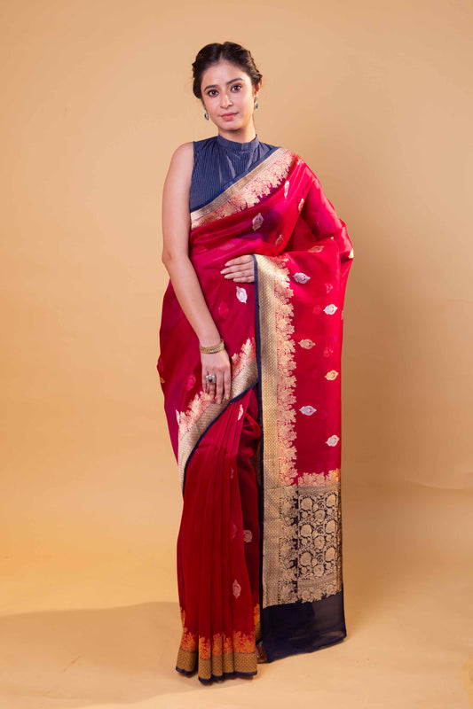 Maroon & Black Kadhua Weaving Organza Silk Saree