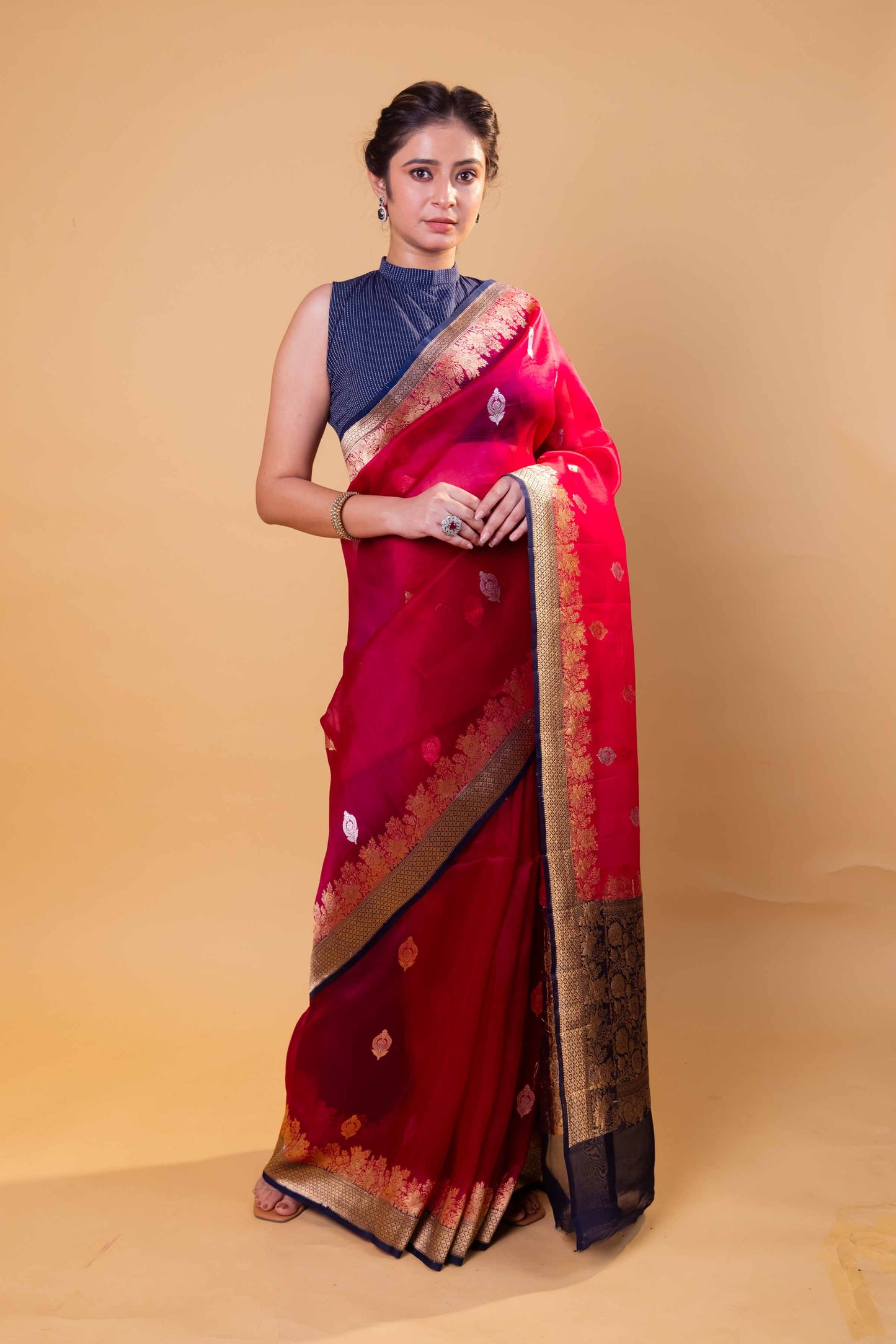 Maroon & Black Kadhua Weaving Organza Silk Saree