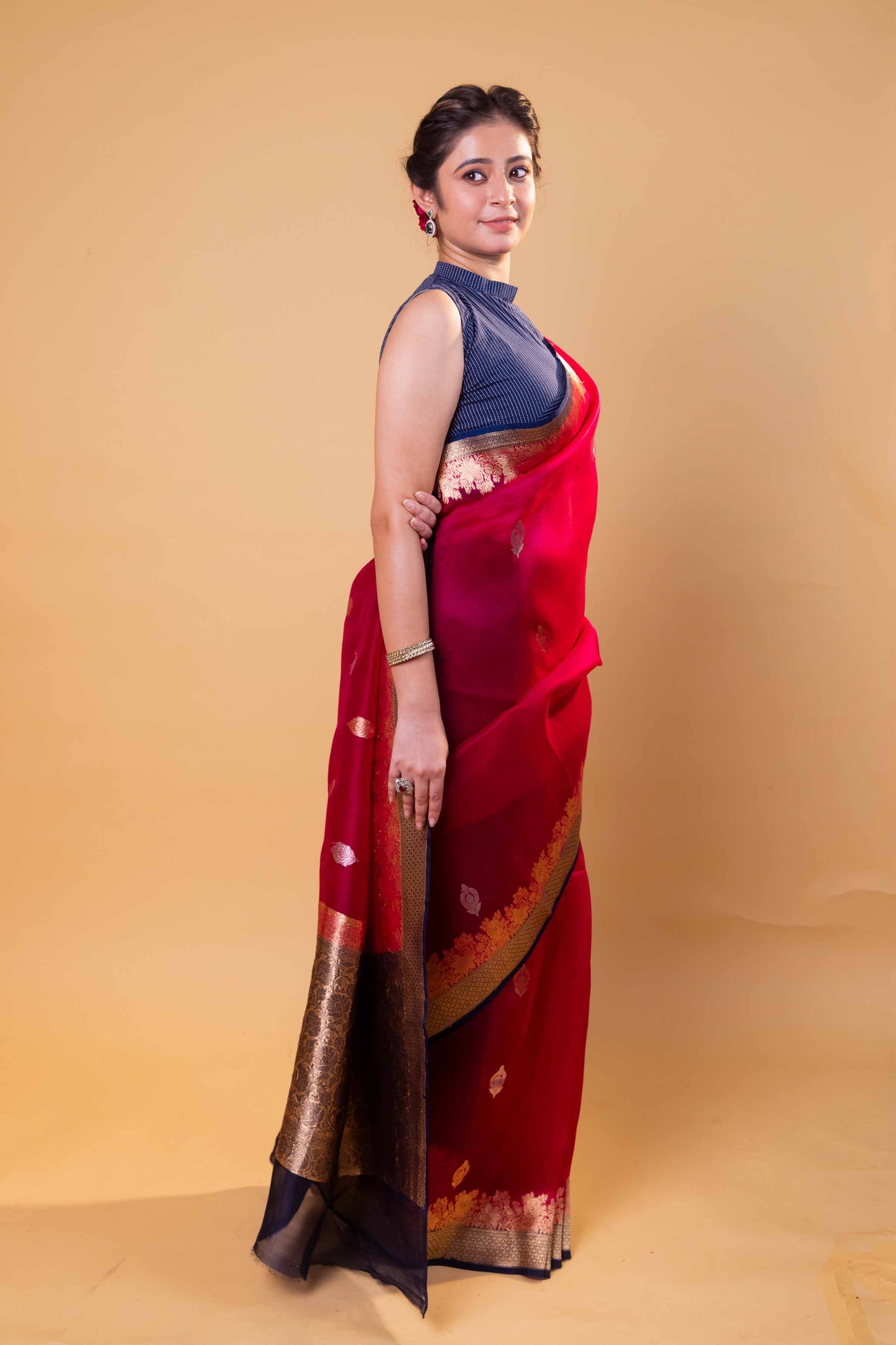 Maroon & Black Kadhua Weaving Organza Silk Saree