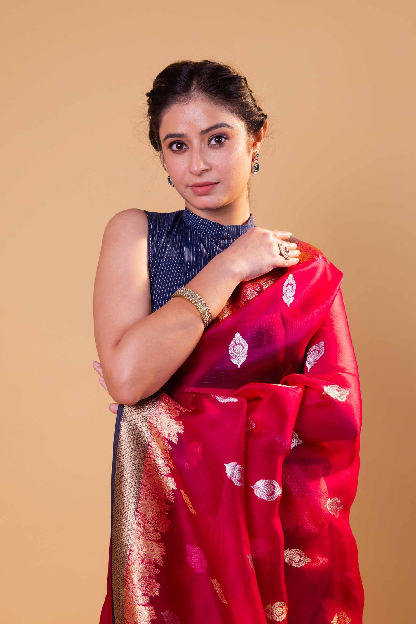 Maroon & Black Kadhua Weaving Organza Silk Saree