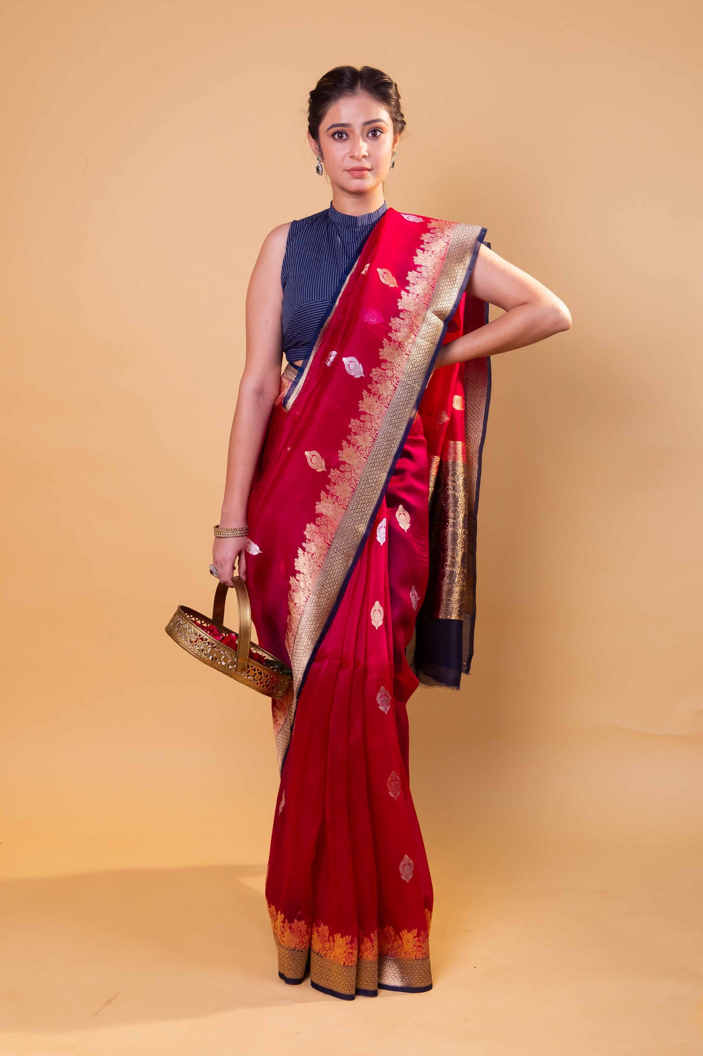 Maroon & Black Kadhua Weaving Organza Silk Saree