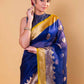 Royal Blue & Olive Kadhua Organza Silk Saree