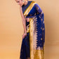 Royal Blue & Olive Kadhua Organza Silk Saree