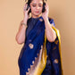 Royal Blue & Olive Kadhua Organza Silk Saree