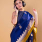 Royal Blue & Olive Kadhua Organza Silk Saree