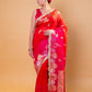 Red & Rani Shaded Kadhua Organza Silk Saree With Embellished Border