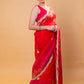 Red & Rani Shaded Kadhua Organza Silk Saree With Embellished Border