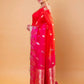 Red & Rani Shaded Kadhua Organza Silk Saree With Embellished Border