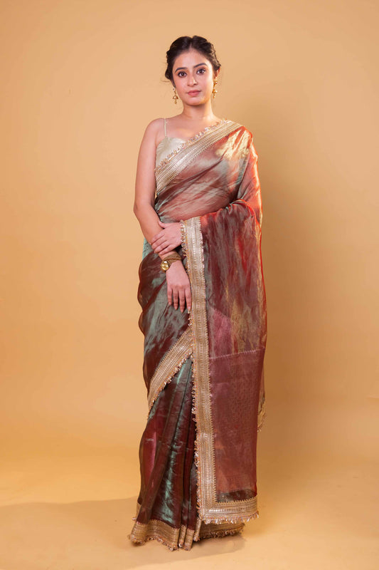 Green Dhup Chav Embellished Lace Pure Tissue Silk Saree