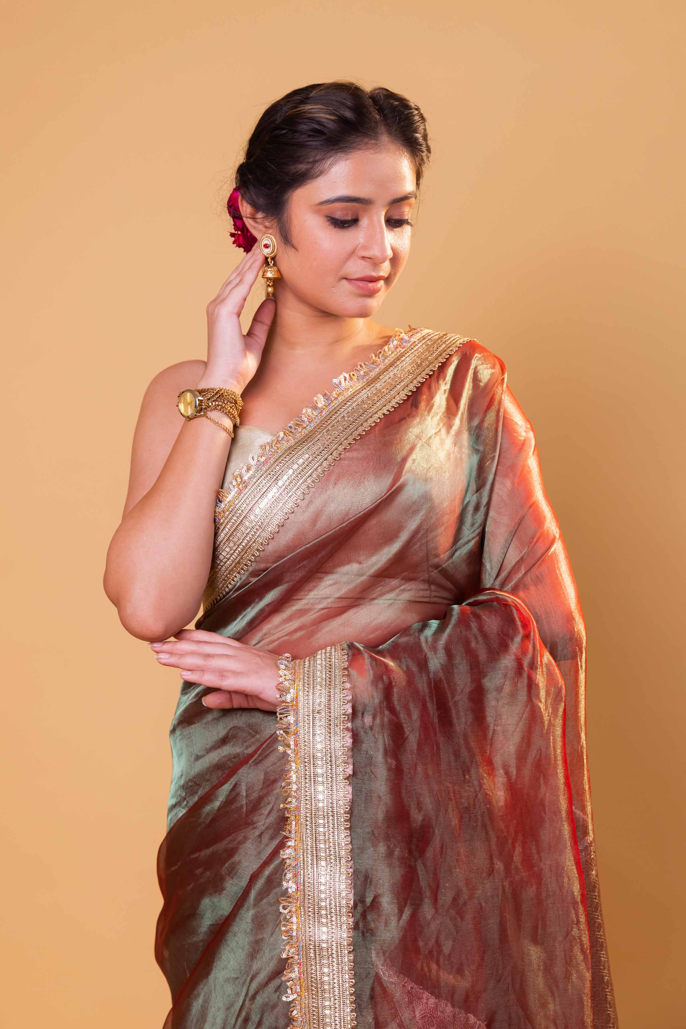 Green Dhup Chav Embellished Lace Pure Tissue Silk Saree