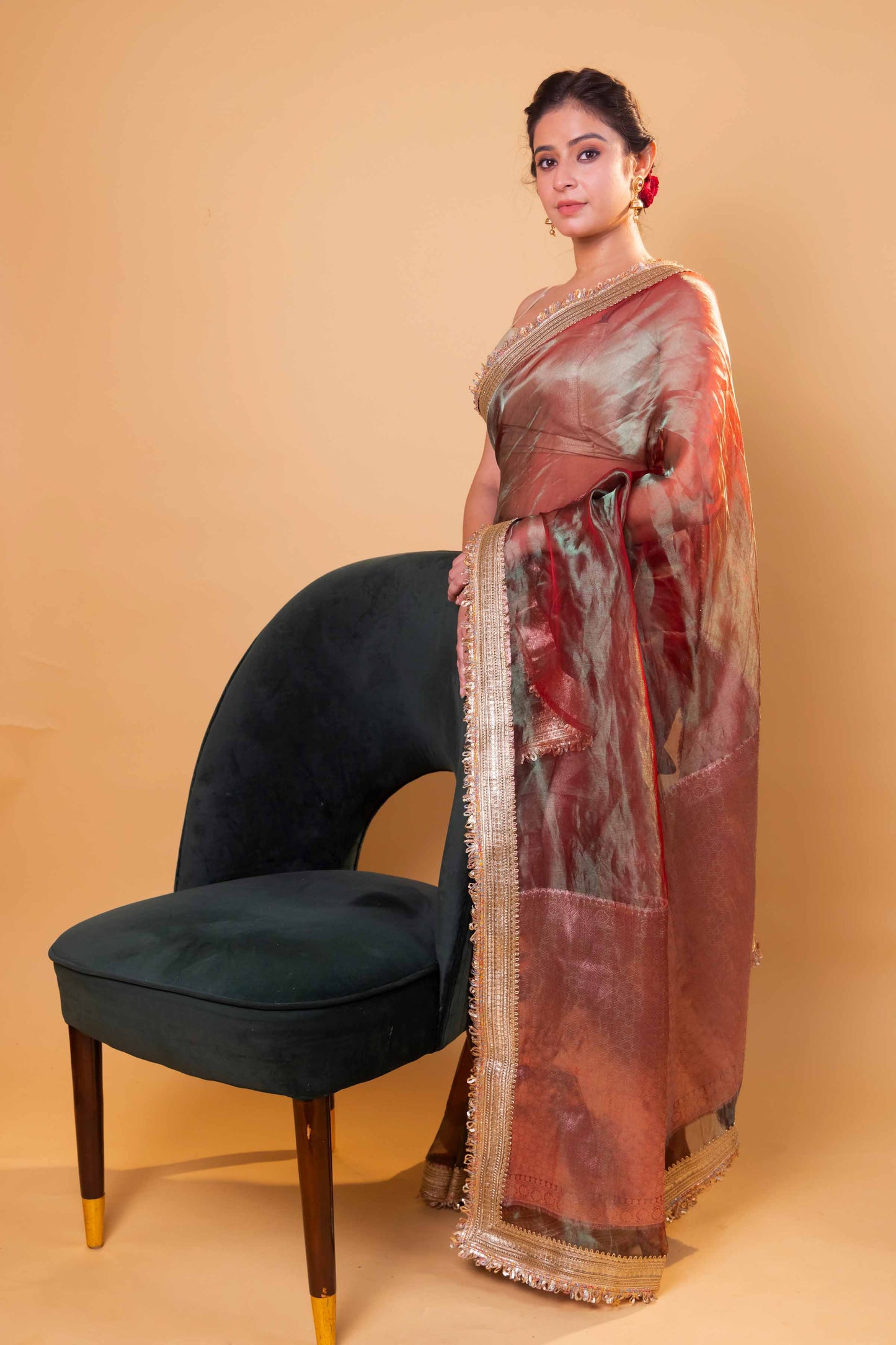 Green Dhup Chav Embellished Lace Pure Tissue Silk Saree