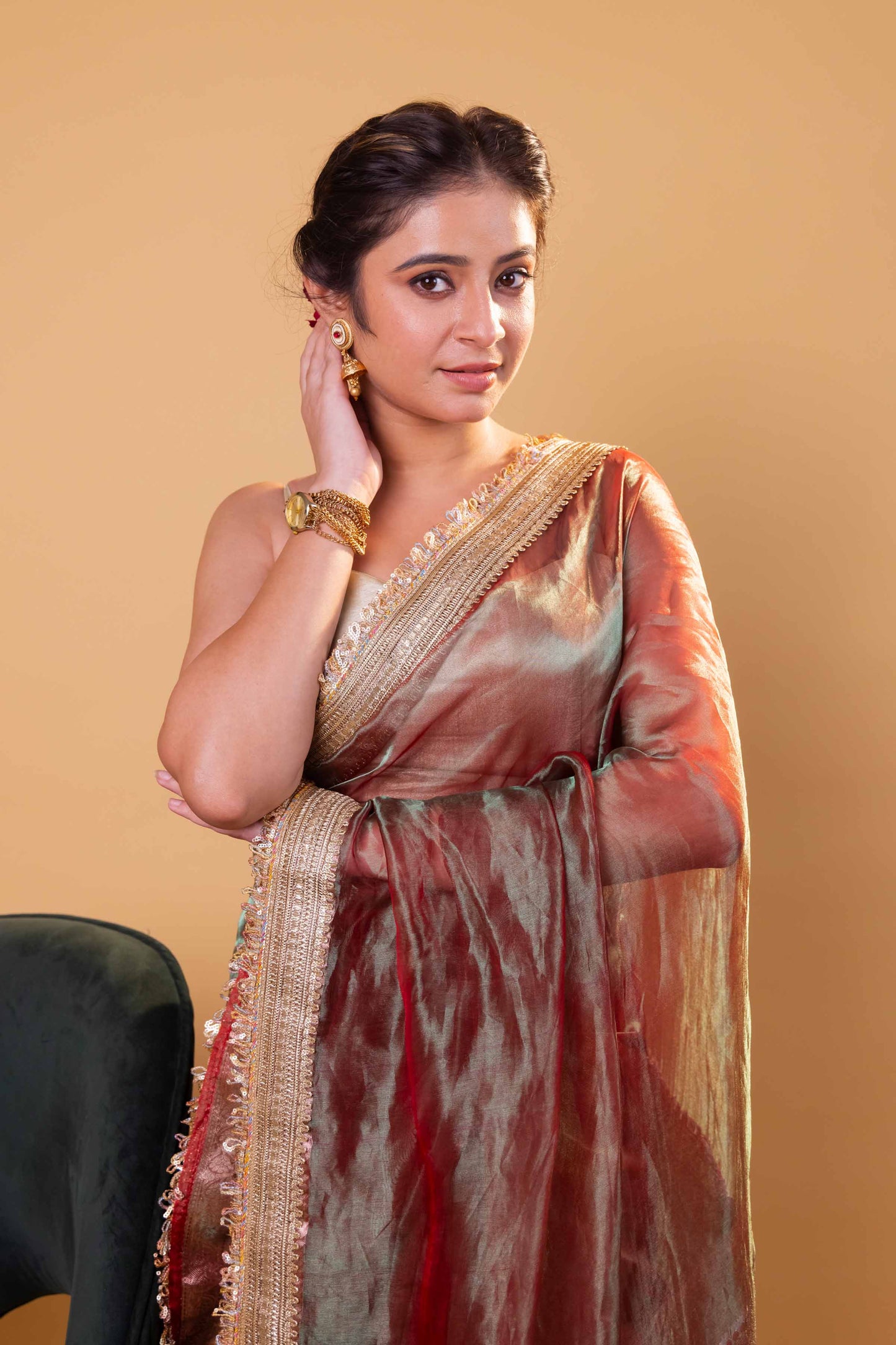 Green Dhup Chav Embellished Lace Pure Tissue Silk Saree