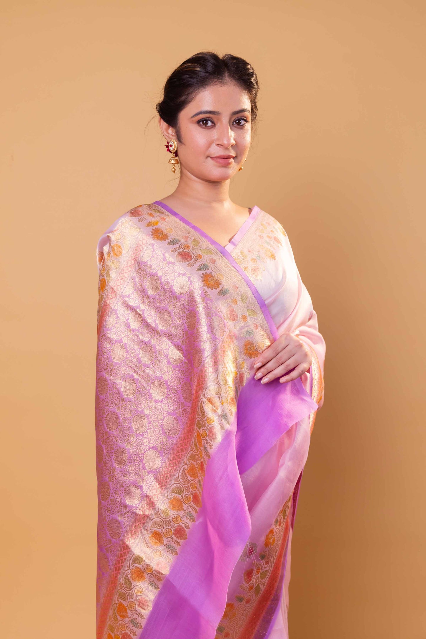 Lavender Meenakari Kadhua Organza Silk Saree