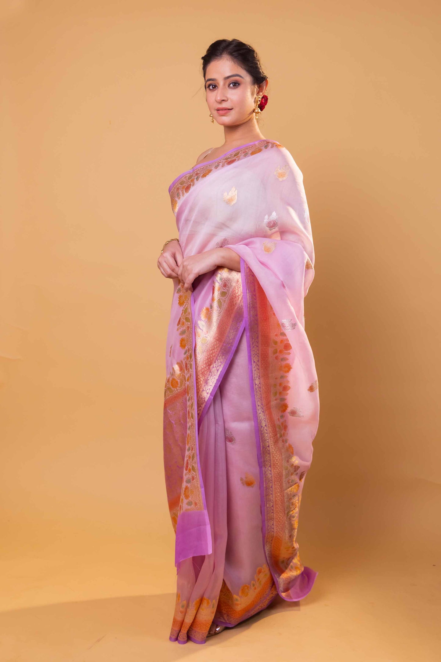 Lavender Meenakari Kadhua Organza Silk Saree