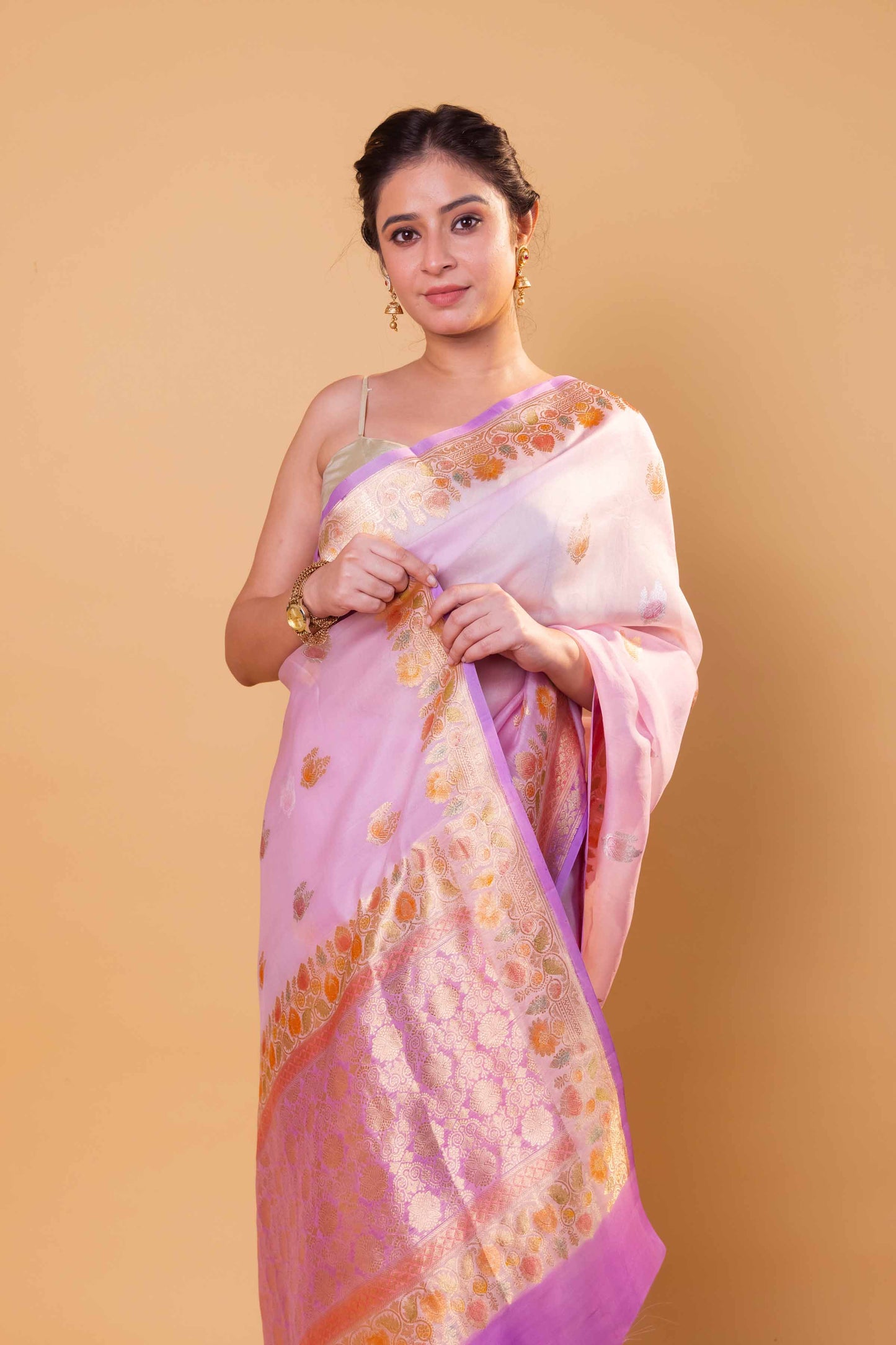 Lavender Meenakari Kadhua Organza Silk Saree
