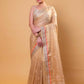 Beige Embroidered Tissue Silk Saree With Embroidery Lace